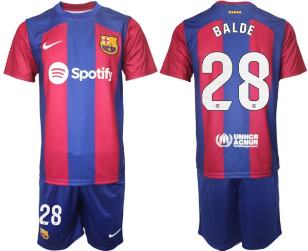 Alejandro Balde #28 Barcelona Voetbalshirts Thuis tenue 2023-24 Korte Mouw (+ Korte broeken)