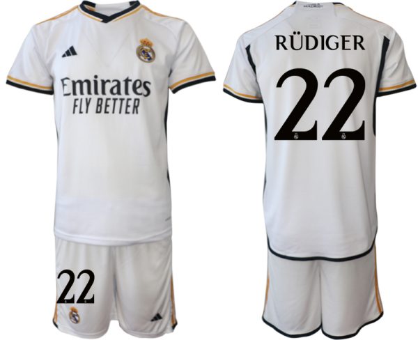 Antonio Rudiger #22 Real Madrid Voetbalshirts Thuis tenue 2023-24 Korte Mouw (+ Korte broeken)