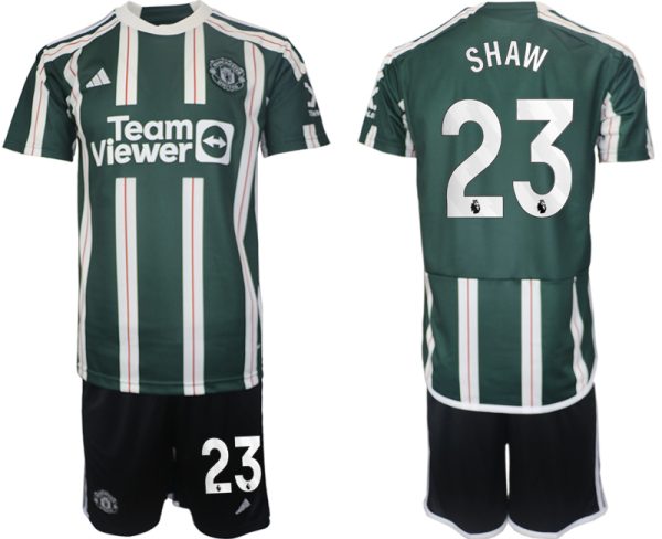 Luke Shaw #23 Manchester United Voetbalshirts Uit tenue 2023-24 Korte Mouw (+ Korte broeken)