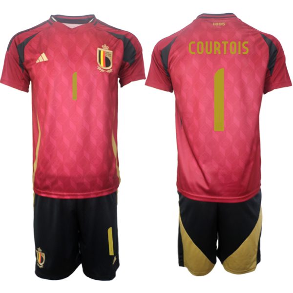 België EK 2024 Voetbalshirts 2024/25 Thibaut Courtois #1 Thuisshirt Korte Mouw (+ Korte broeken)