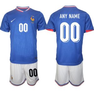 Frankrijk EK 2024 Voetbalshirts 2024/25 Any Name Thuisshirt Korte Mouw (+ Korte broeken)