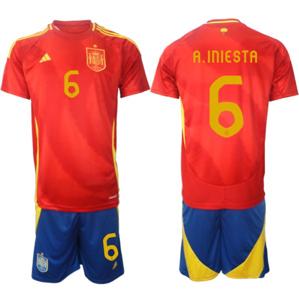 Spanje EK 2024 Voetbalshirts 2024/25 Andres Iniesta #6 Thuisshirt Korte Mouw (+ Korte broeken) Online Kopen