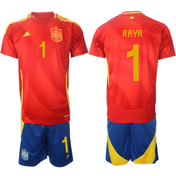 Spanje EK 2024 Voetbalshirts 2024/25 David Raya #1 Thuisshirt Korte Mouw (+ Korte broeken) Online Kopen