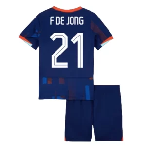 Kids Nederland EK 2024 Frenkie de Jong #21 Uitshirt Korte Mouw (+ Korte broeken) Voetbalshirts