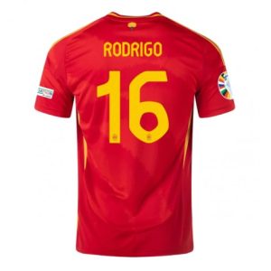 Nieuwe EK 2024 Rodri #16 Spanje Thuisshirt Korte Mouw Voetbalshirts
