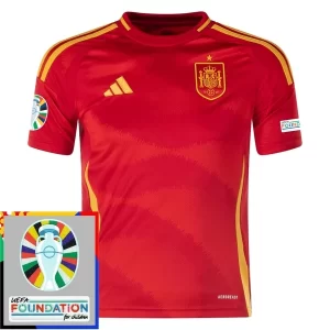 Nieuwe EK 2024 Spanje Thuisshirt Korte Mouw Patch Set Voetbalshirts